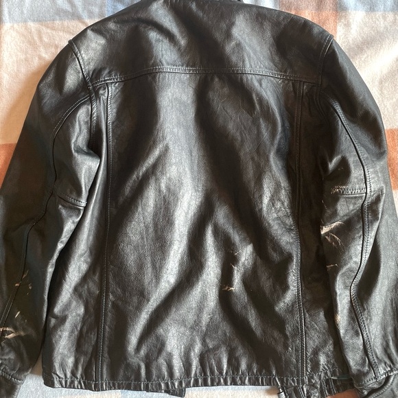 Vintage black leather Schott rocker jacket with teal threading / leather detail - Picture 8 of 13